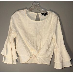 Lulu’s cream twist front flare half sleeve crop top Medium #721